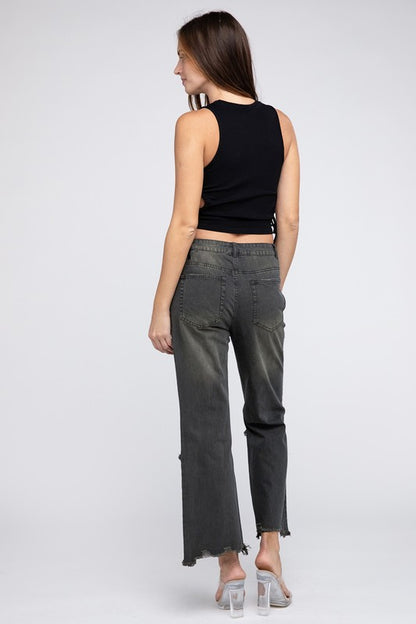 Distressed Washed Wide Leg Pants