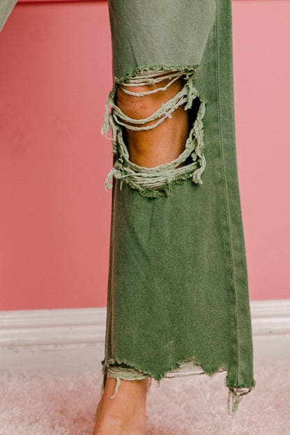 Distressed Washed Wide Leg Pants