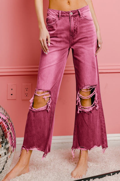 Distressed Washed Wide Leg Pants