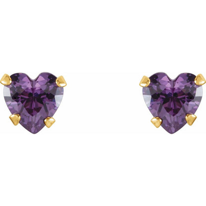 14K Yellow Natural Amethyst Youth Stud Earrings