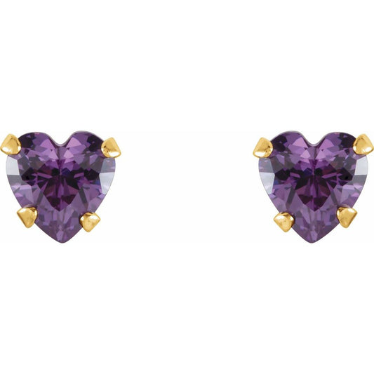 14K Yellow Natural Amethyst Youth Stud Earrings