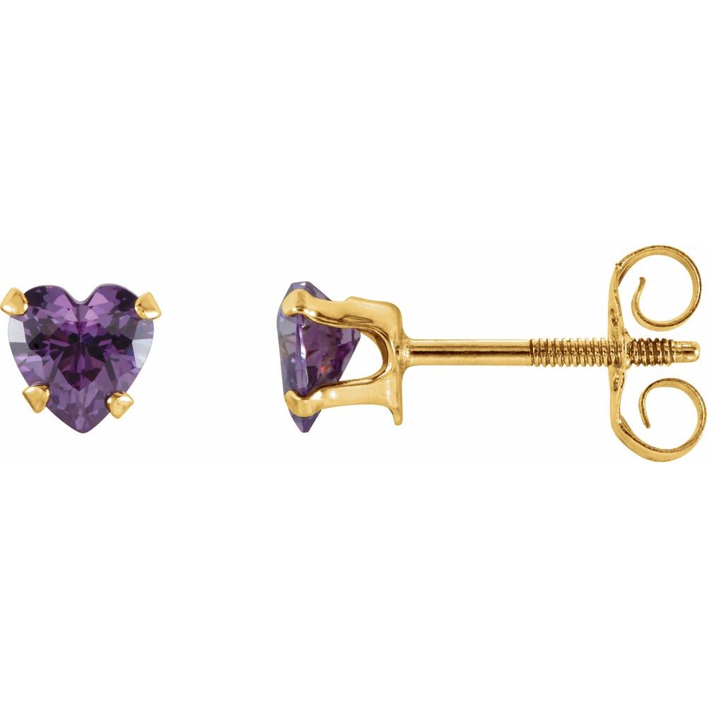 14K Yellow Natural Amethyst Youth Stud Earrings