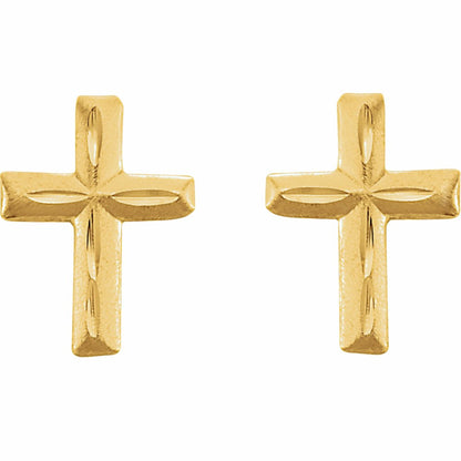 14K Yellow Youth Cross Earrings