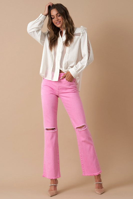 Pink High Rise Slim Straight Jeans
