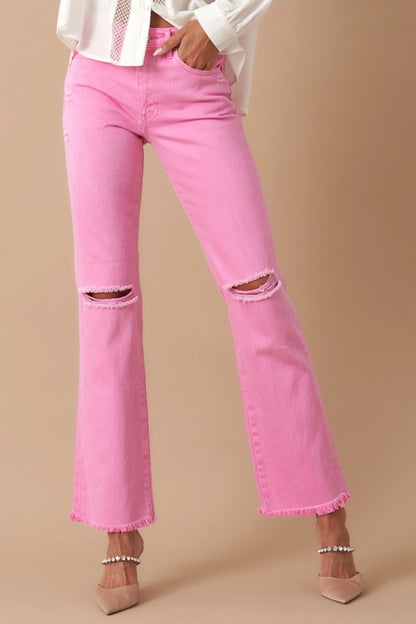 Pink High Rise Slim Straight Jeans