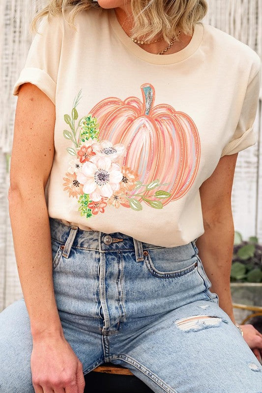 Pumpkin & Flowers Graphic T - Shirt