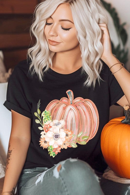 Pumpkin & Flowers Graphic T - Shirt