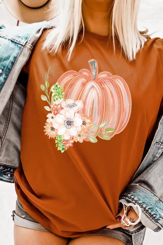 Pumpkin & Flowers Graphic T - Shirt