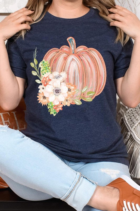 Pumpkin & Flowers Graphic T - Shirt