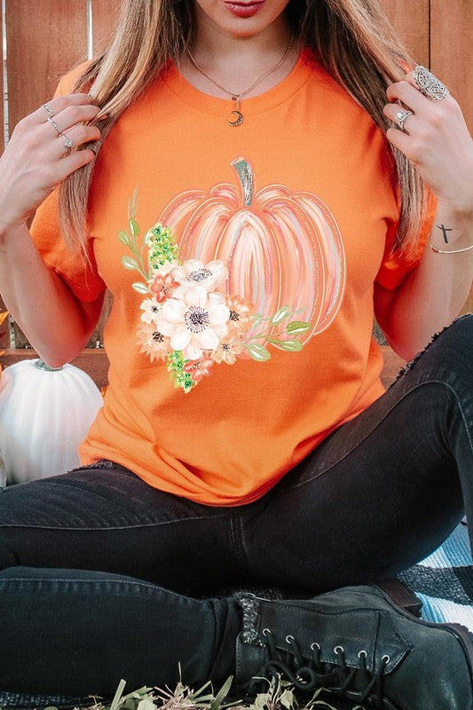 Pumpkin & Flowers Graphic T - Shirt