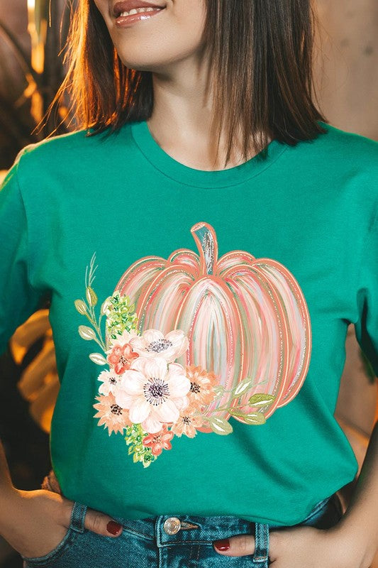 Pumpkin & Flowers Graphic T - Shirt