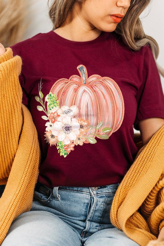 Pumpkin & Flowers Graphic T - Shirt