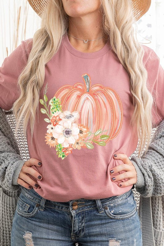 Pumpkin & Flowers Graphic T - Shirt