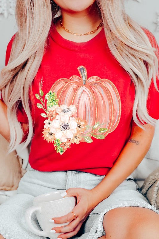 Pumpkin & Flowers Graphic T - Shirt