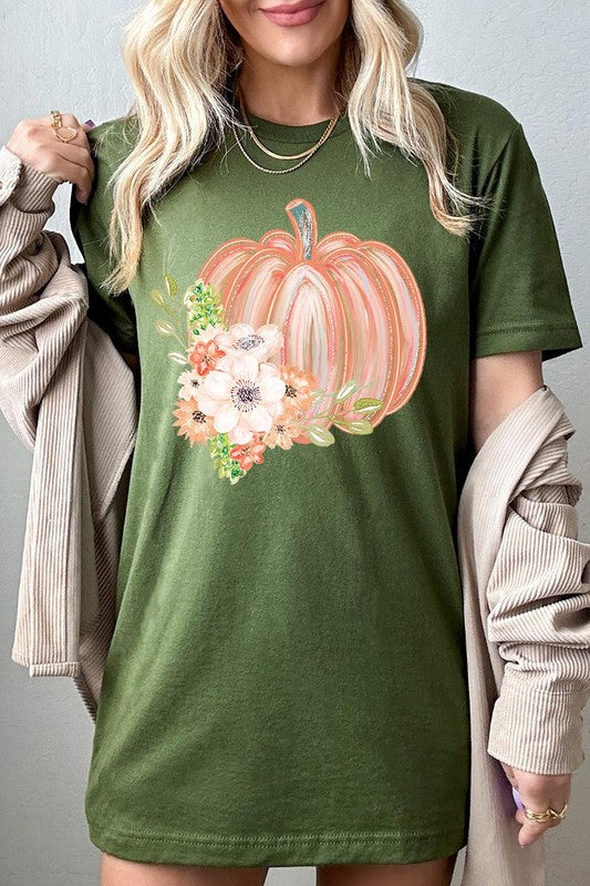 Pumpkin & Flowers Graphic T - Shirt