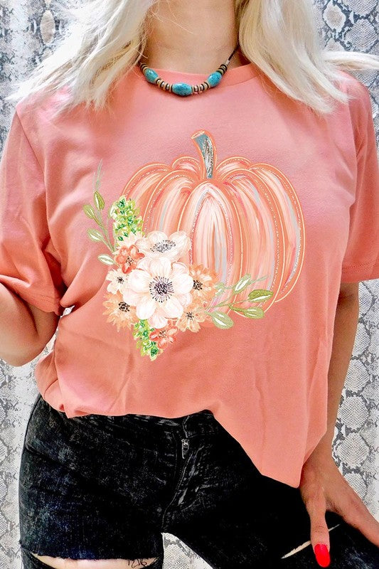 Pumpkin & Flowers Graphic T - Shirt