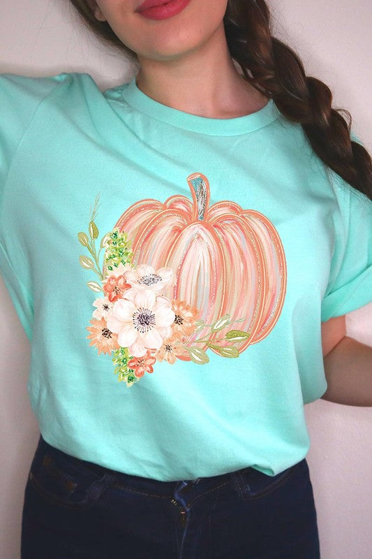 Pumpkin & Flowers Graphic T - Shirt