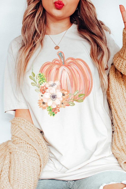 Pumpkin & Flowers Graphic T - Shirt