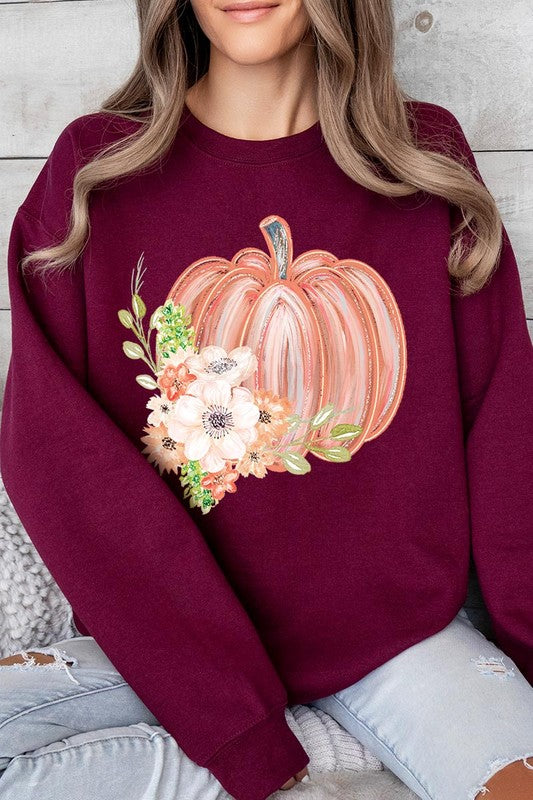 Pumpkin & Flowers Graphic Fleece Sweatshirts