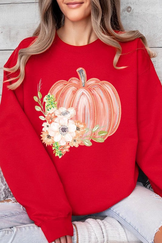 Pumpkin & Flowers Graphic Fleece Sweatshirts