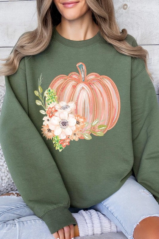 Pumpkin & Flowers Graphic Fleece Sweatshirts