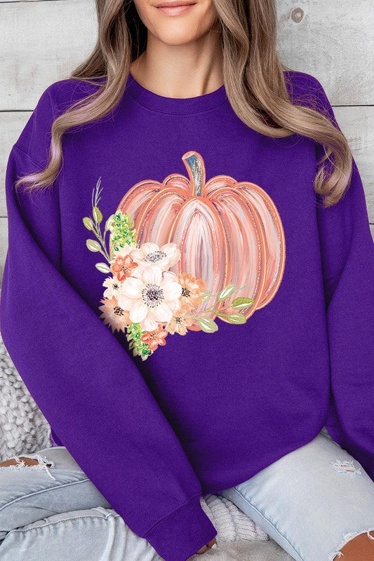 Pumpkin & Flowers Graphic Fleece Sweatshirts