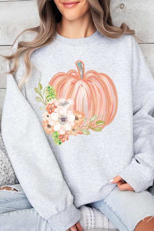 Pumpkin & Flowers Graphic Fleece Sweatshirts