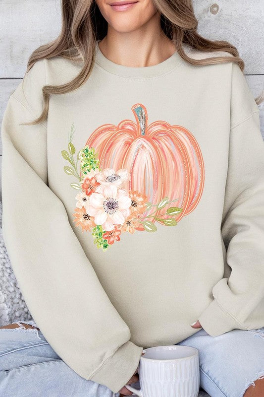 Pumpkin & Flowers Graphic Fleece Sweatshirts