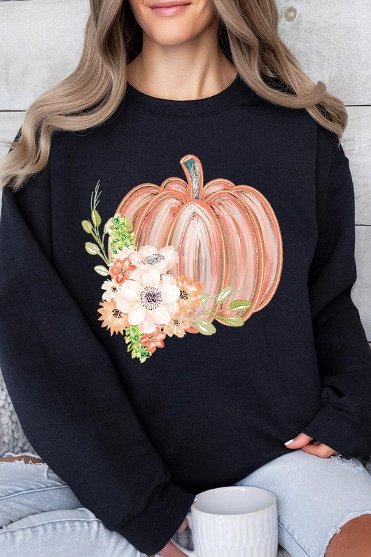 Pumpkin & Flowers Graphic Fleece Sweatshirts