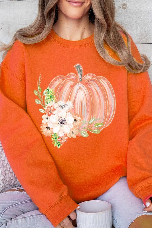 Pumpkin & Flowers Graphic Fleece Sweatshirts