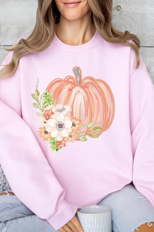 Pumpkin & Flowers Graphic Fleece Sweatshirts