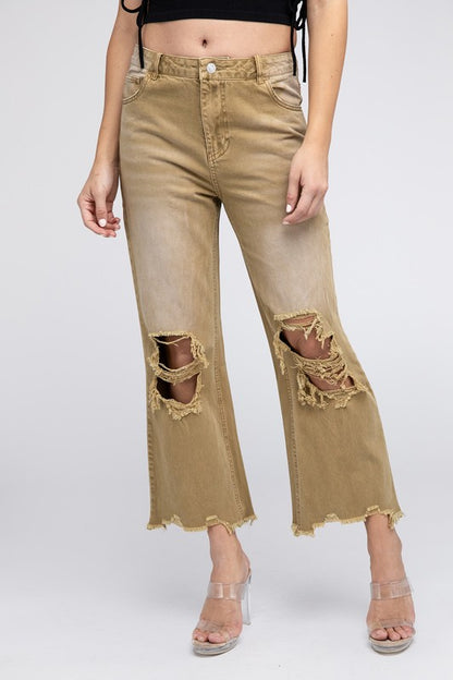 Distressed Washed Wide Leg Pants