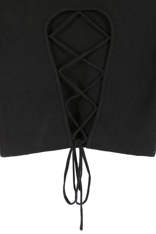 Mock neck lace-up open back top