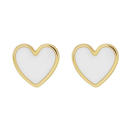 14K Yellow/White/Rose Gold Enamel Heart Earrings