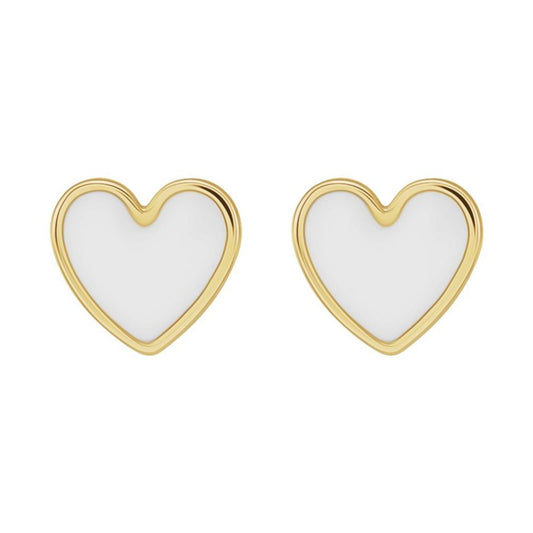 14K Yellow/White/Rose Gold Enamel Heart Earrings