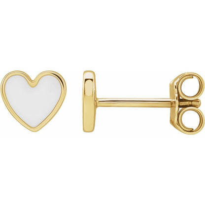 14K Yellow/White/Rose Gold Enamel Heart Earrings