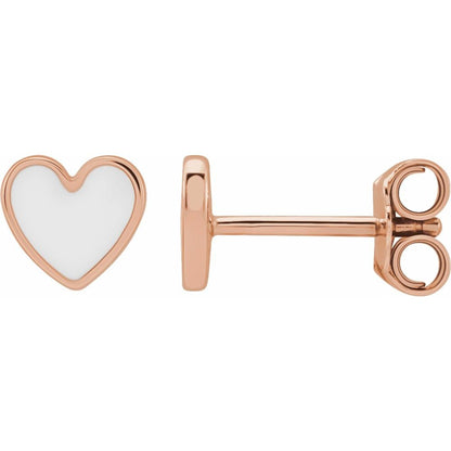 14K Yellow/White/Rose Gold Enamel Heart Earrings