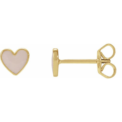 14K Yellow/White/Rose Gold Enamel Heart Earrings