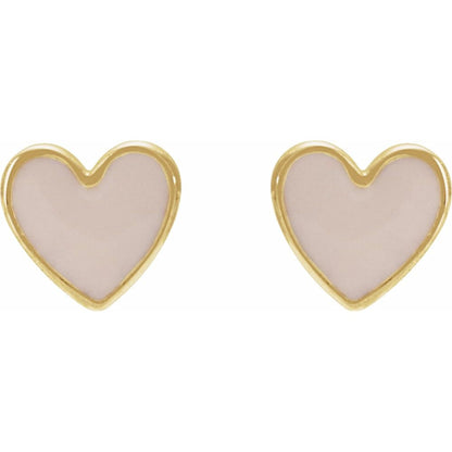 14K Yellow/White/Rose Gold Enamel Heart Earrings