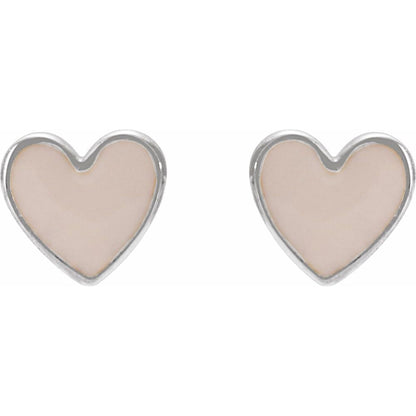 14K Yellow/White/Rose Gold Enamel Heart Earrings