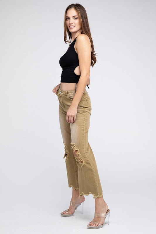 Distressed Washed Wide Leg Pants