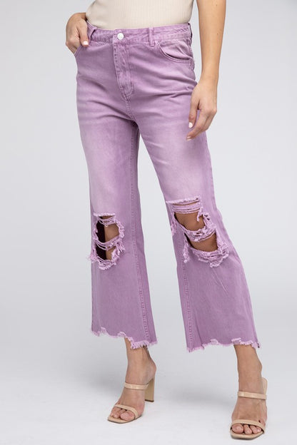 Distressed Washed Wide Leg Pants