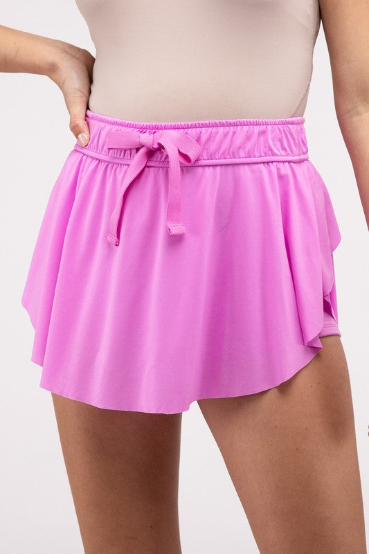Ruffle Hem Tennis Skirt with Pockets