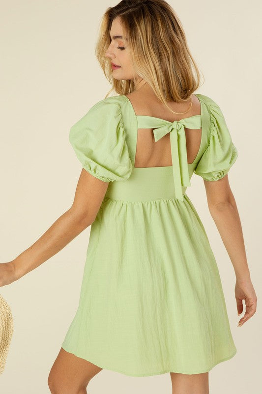 Tie Back Dress with Puff Sleeves