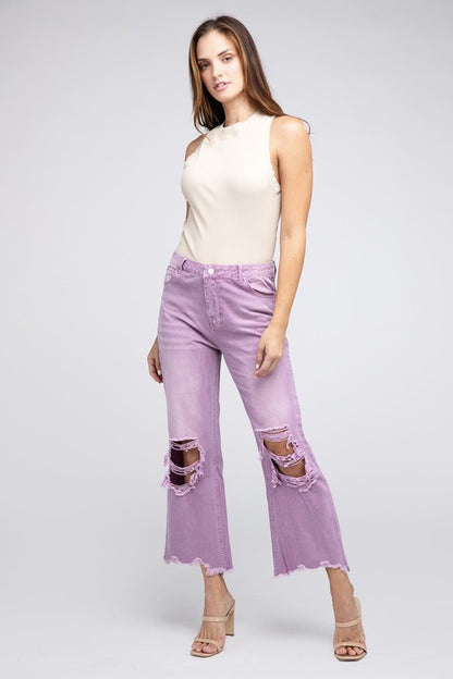 Distressed Washed Wide Leg Pants