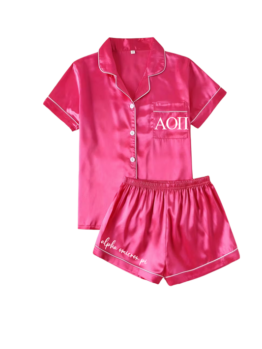 Sorority Short Set Pajamas-Dark Pink