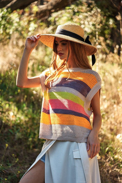 Crochet Multi Striped Pullover Sweater Vest