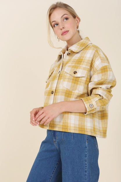 Plaid short shacket with pockets