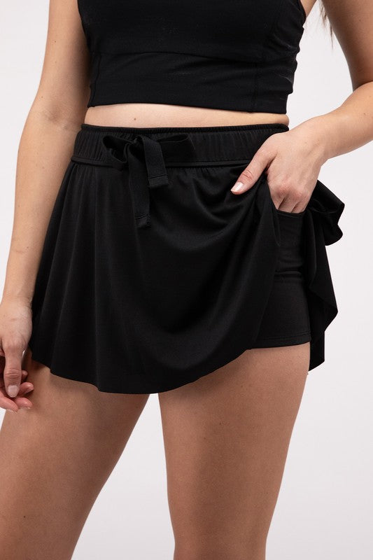 Ruffle Hem Tennis Skirt with Pockets