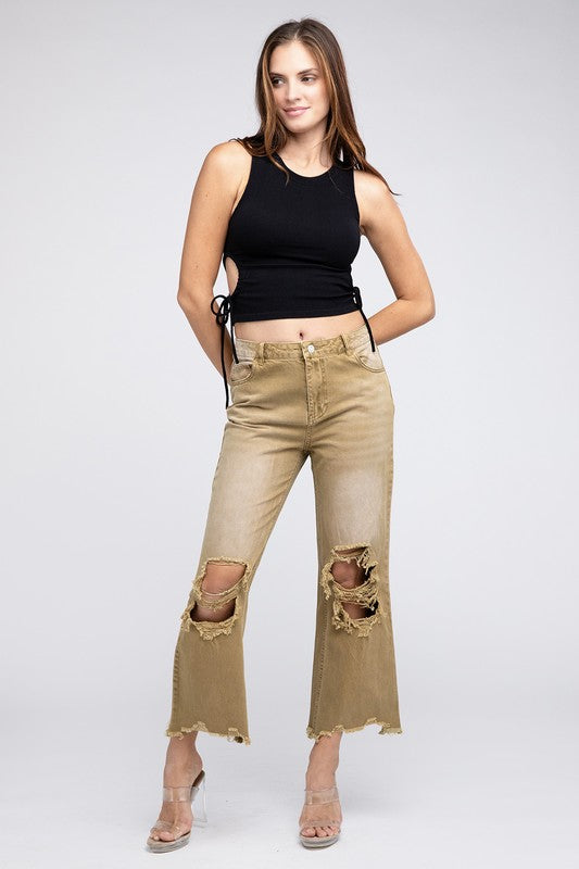 Distressed Washed Wide Leg Pants